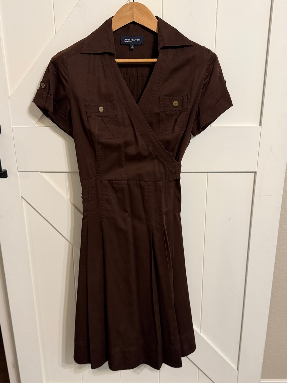 Jones New York Signature Women’s Medium Chocolate Brown Midi Wrap-Style Dress